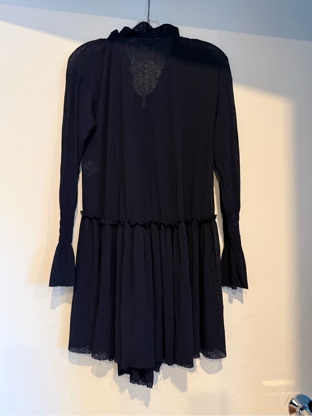 See By Chloe Navy Blue Ruffle Neck Tiered Boho Tunic Mini Dress Size S - Picture 5 of 6